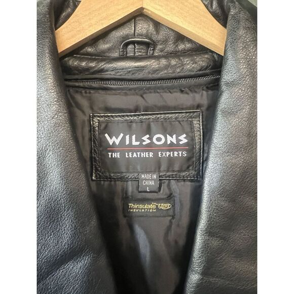 Wilsons Leather Experts Womens Black Vintage Leather Coat Size Large Thinsulate - Picture 3 of 3